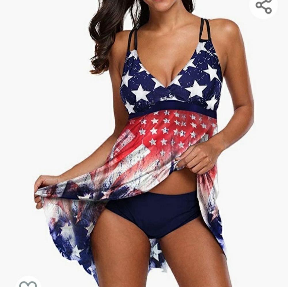 Two Piece Swimsuit - American Flag Print